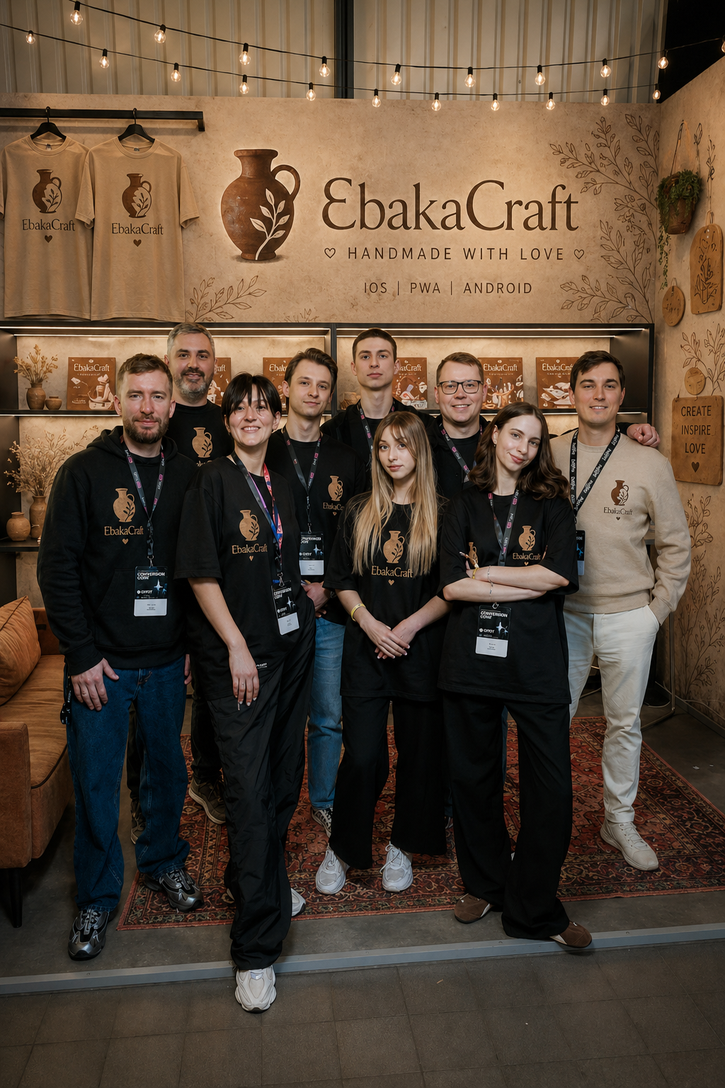 The EbakaCraft affiliate and ecommerce sales team at a product booth.